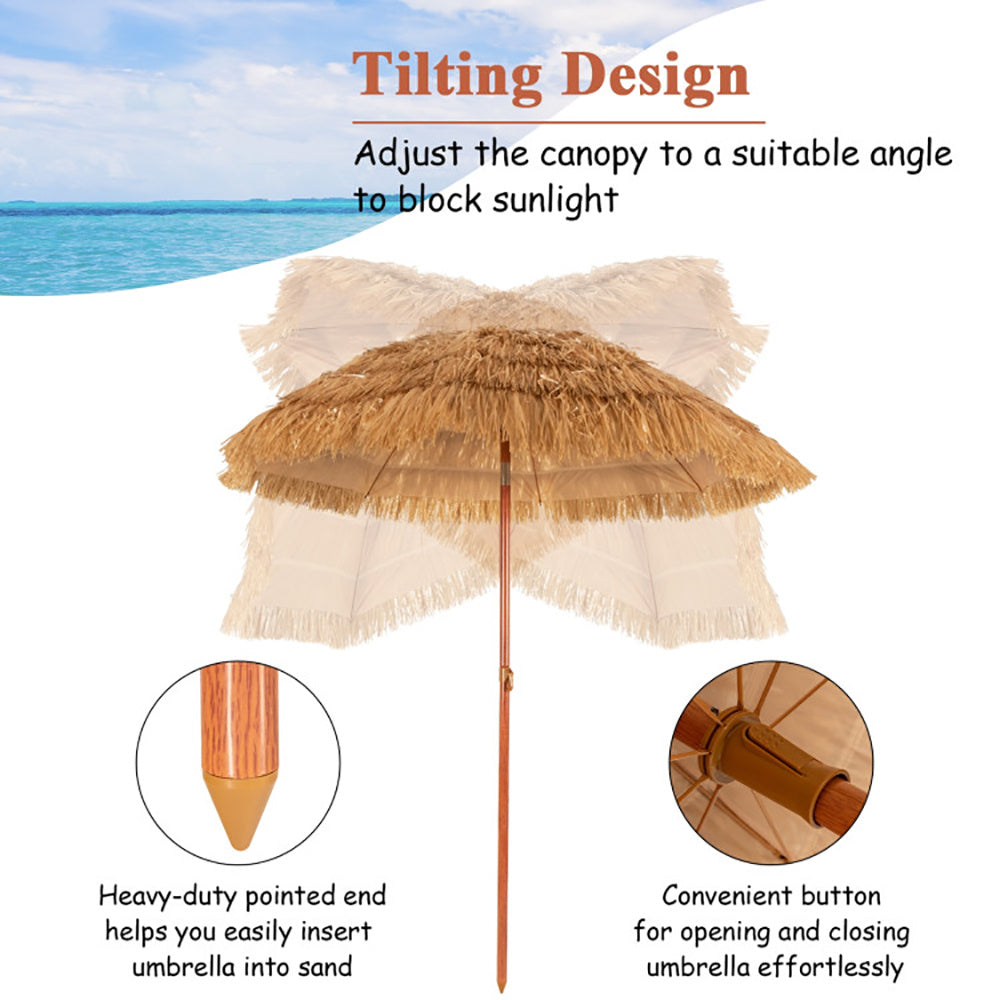 6.5ft Portable Thatched Tiki Beach Umbrella