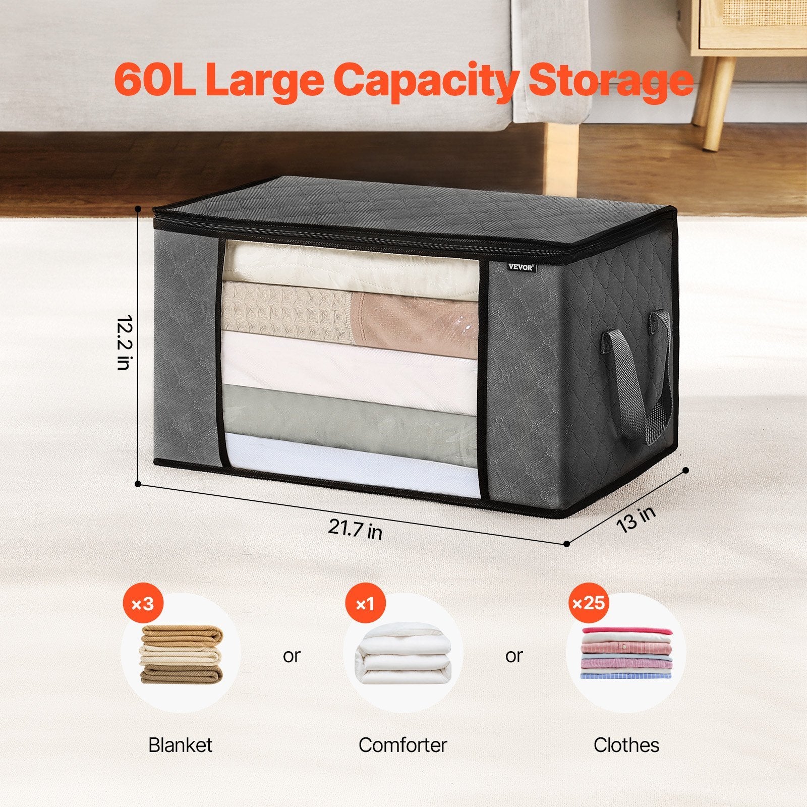 6-Pack 60L Oversized Blanket Storage Bags
