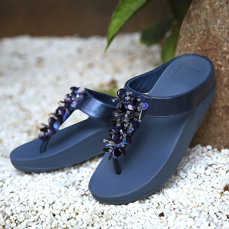 Sequin Wedge Platform Flip Flops Women