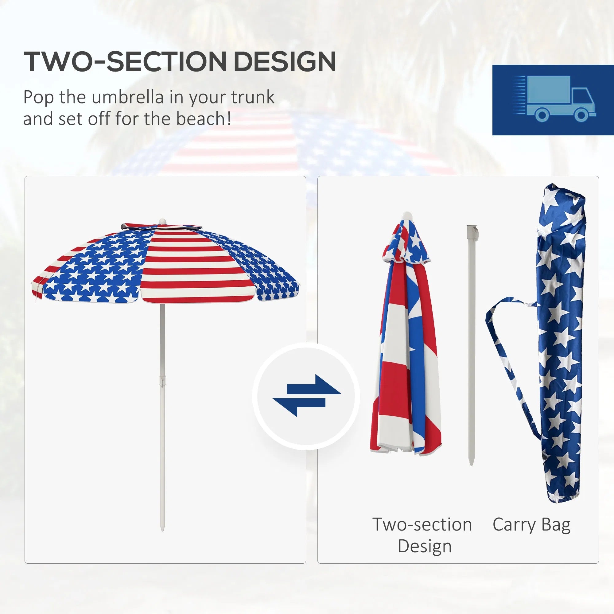 5.7' Travel Beach Umbrella – USA Flag