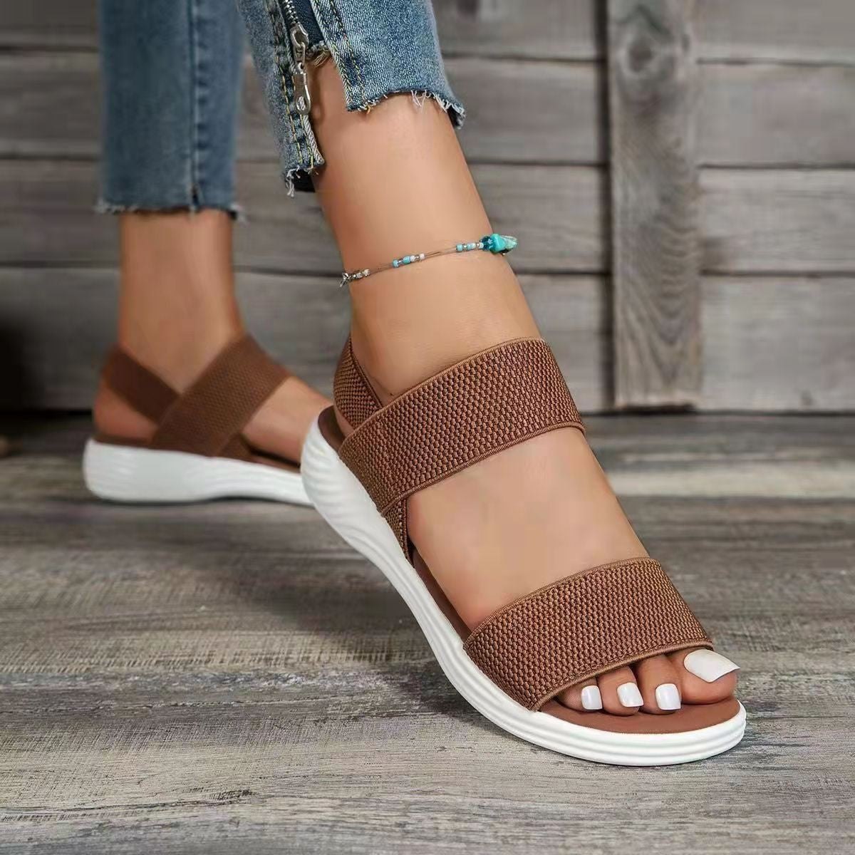 Elastic Back Strap Flyknit Flat Sandals