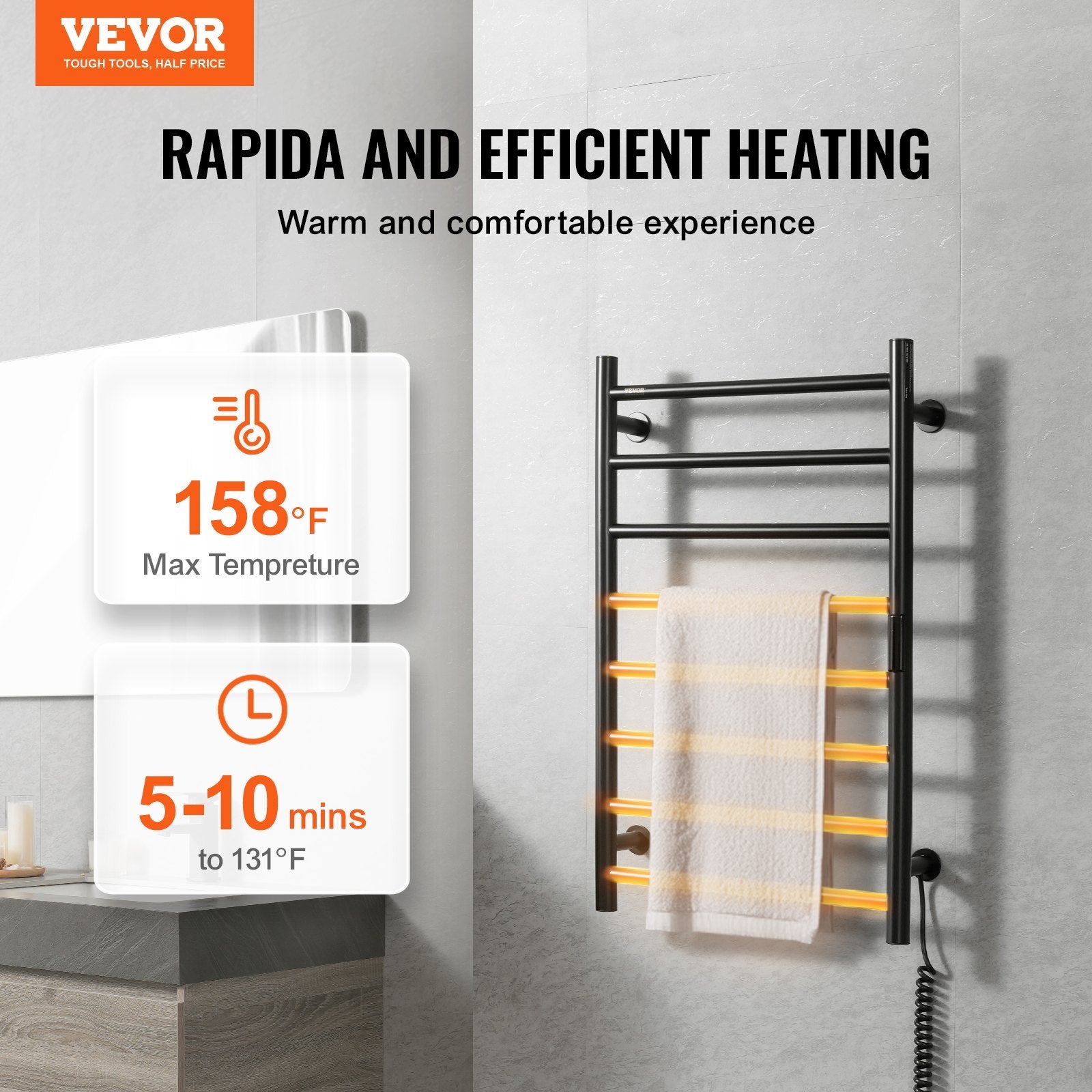 VEVOR 8-Bar Wall Mounted Towel Warmer