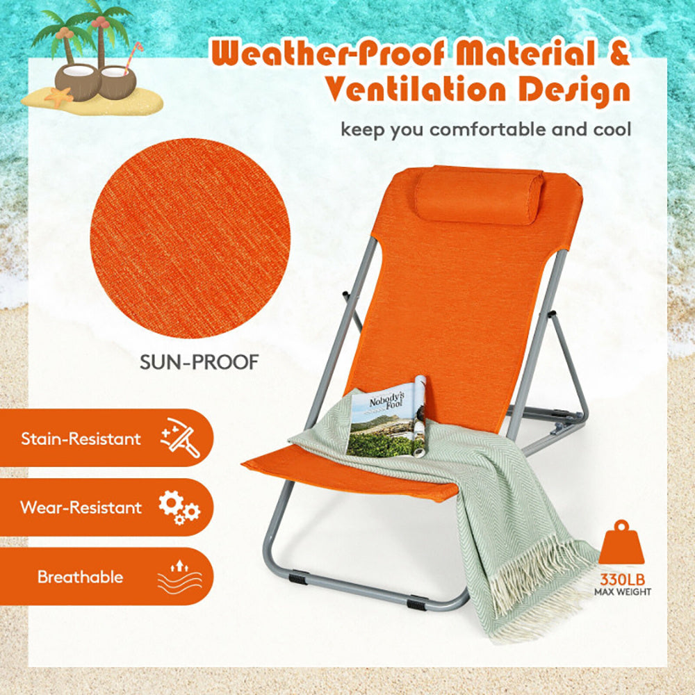 2-Pack Portable Beach Chairs w/ Headrest