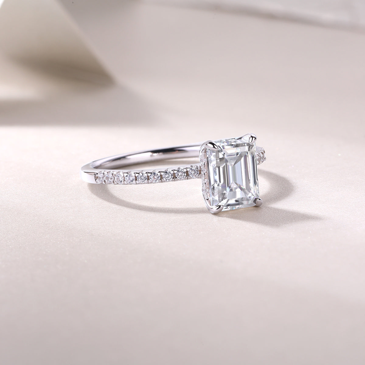 Square Moissanite Silver Diamond Ring
