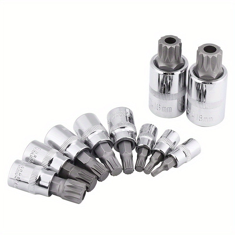 10PC XZN 12-Point Spline Bit Socket Set