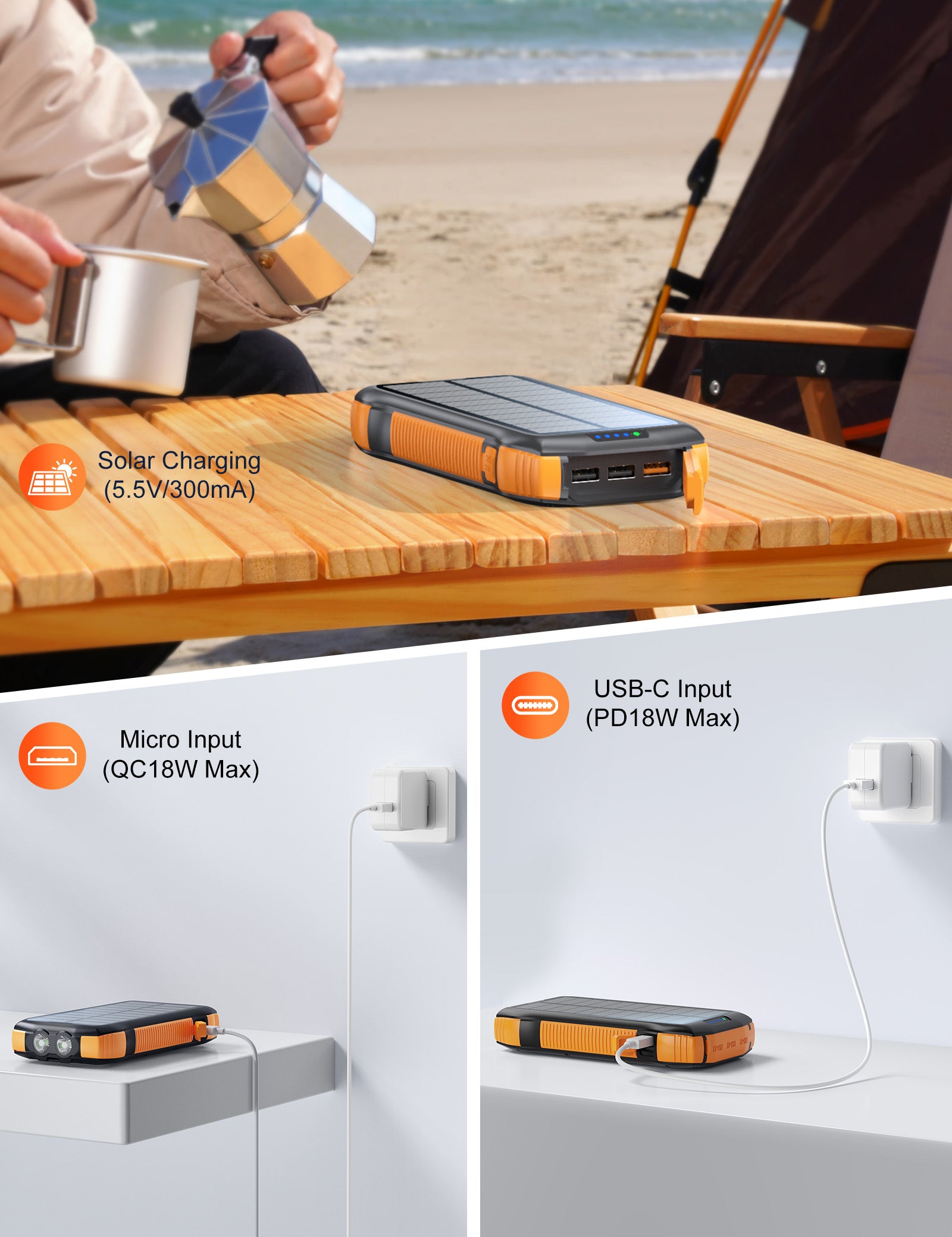 20000mAh Solar Power Bank Wireless Charger