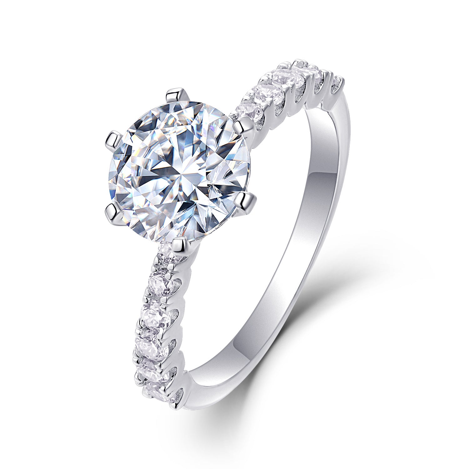 Large Moissanite Silver Diamond Ring