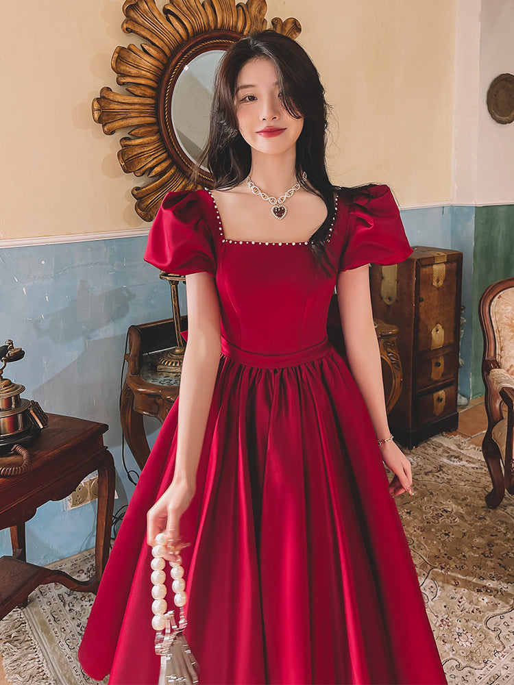 Winter Wine Red Satin Princess Dress