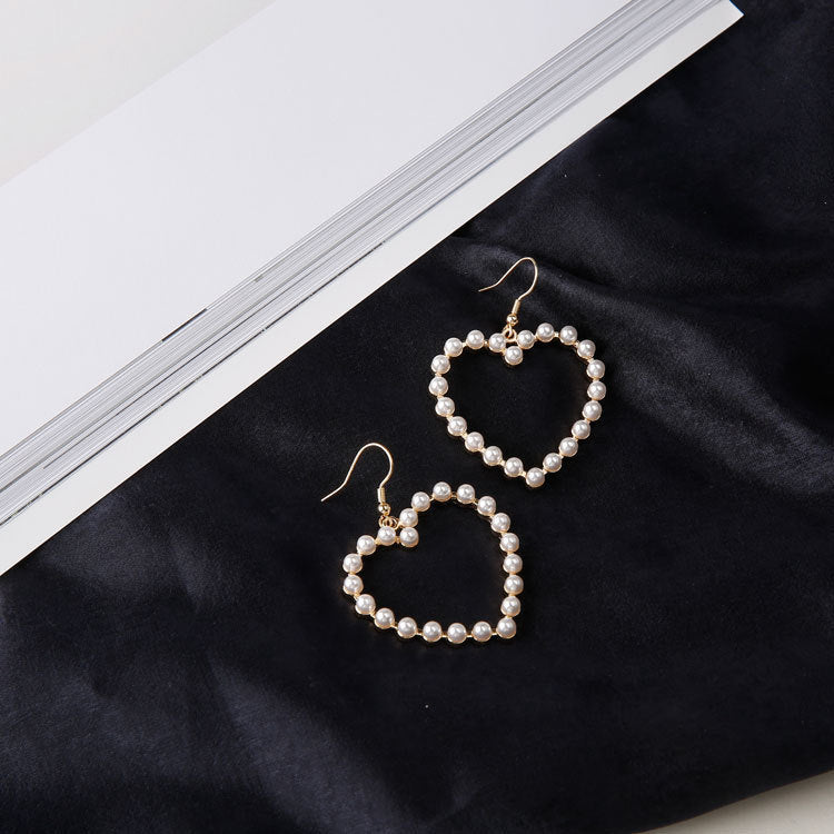 Peach Heart Pearl Stud Earrings