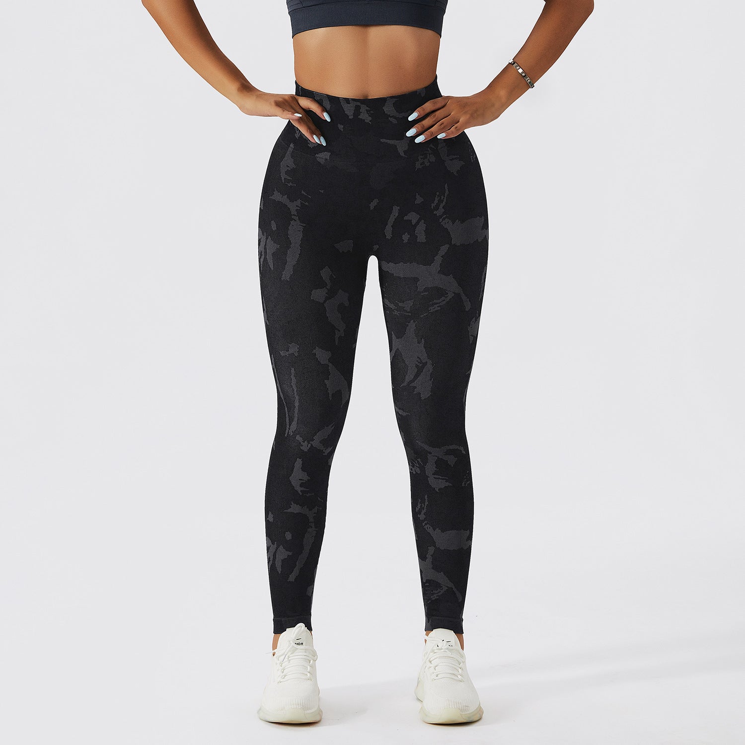 Pantalon de fitness camouflage pêche à taille haute