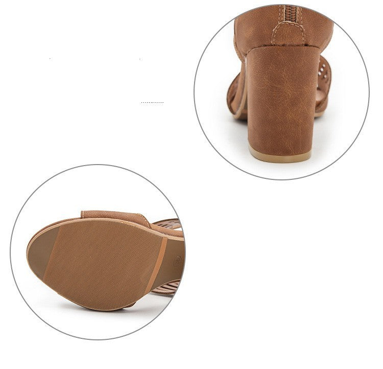 Large Size Peep Toe Thick Heel Sandals