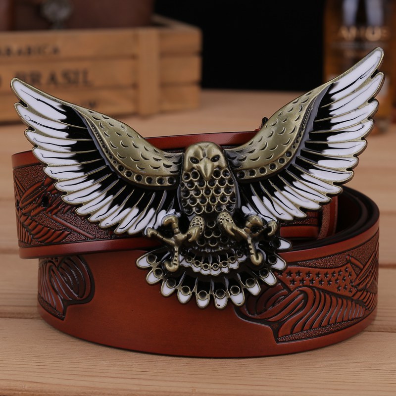 Ceinture en cuir à boucle aigle pour homme