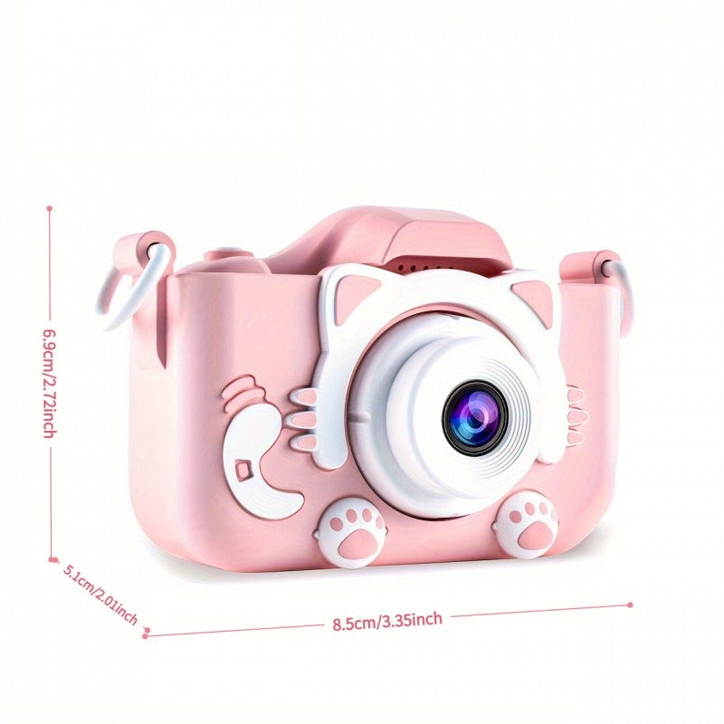 Pink Cat Kids Camera with Selfie Filters
