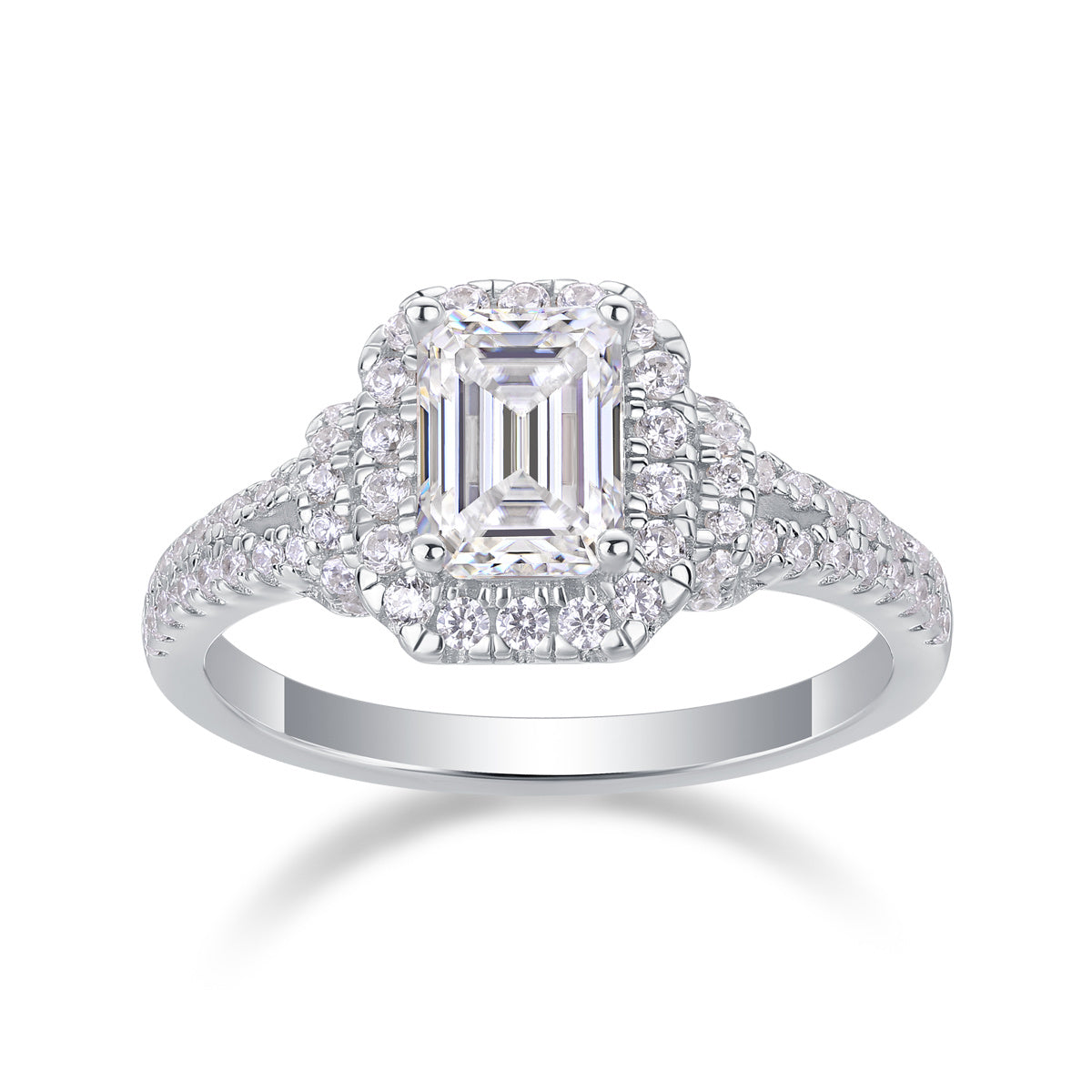 Square Moissanite Silver Diamond Ring