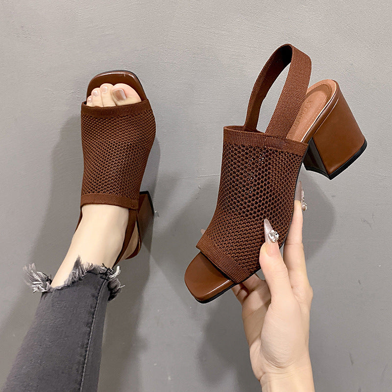 Woven Chunky Heel Sandals Women