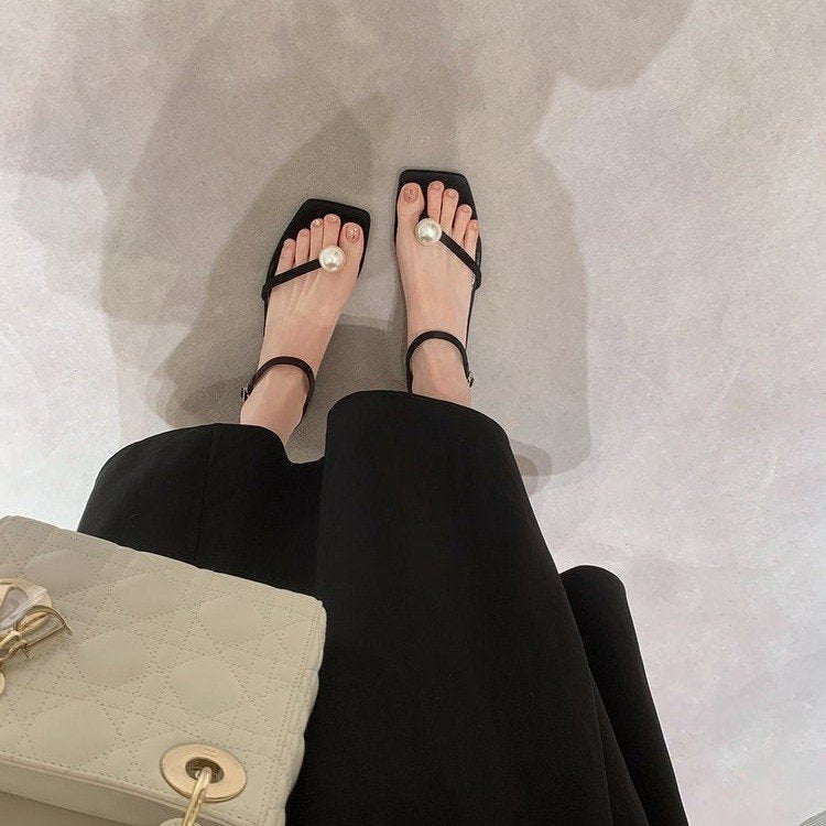 Fairy Style Pearl Flip-Toe Sandals Women