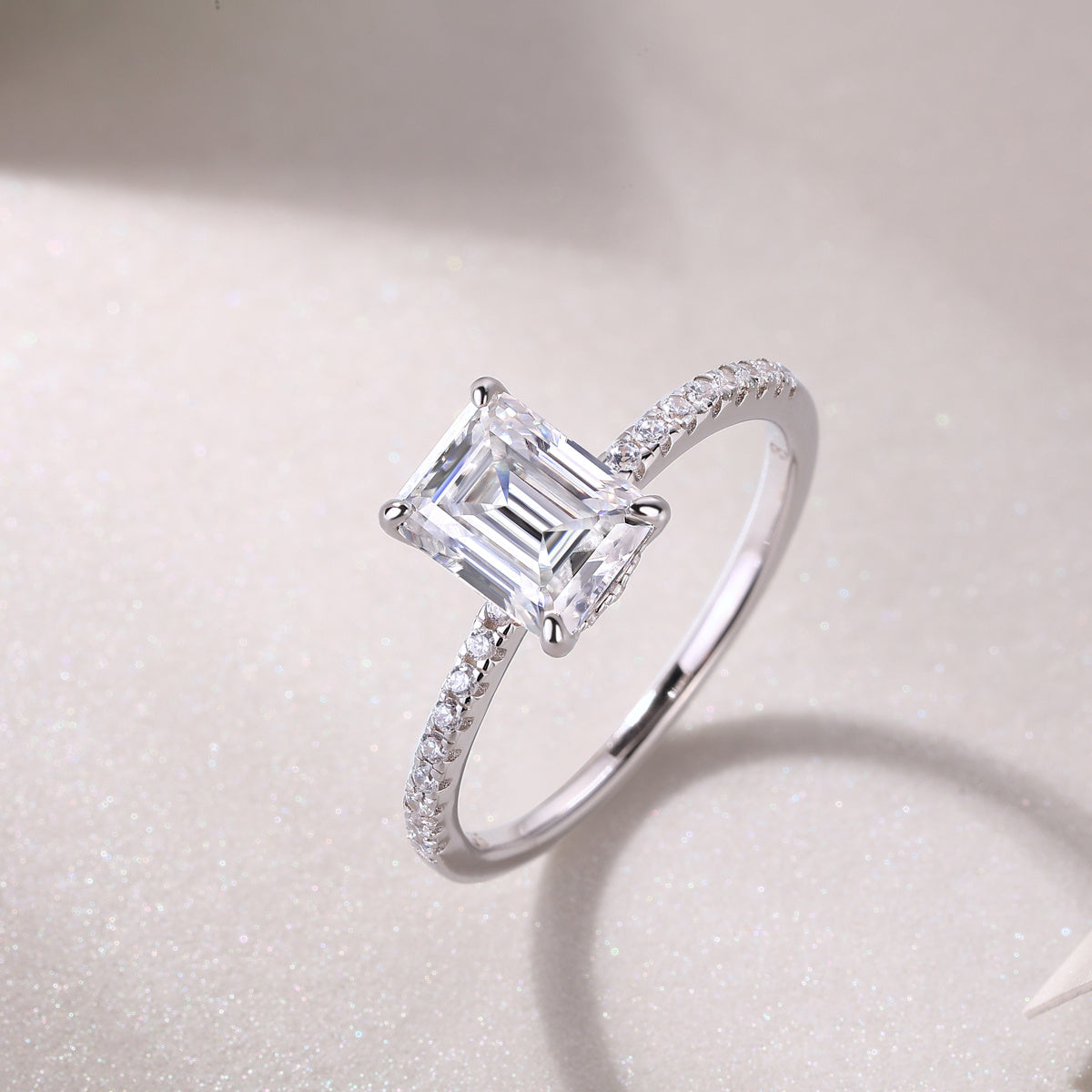 Square Moissanite Silver Diamond Ring