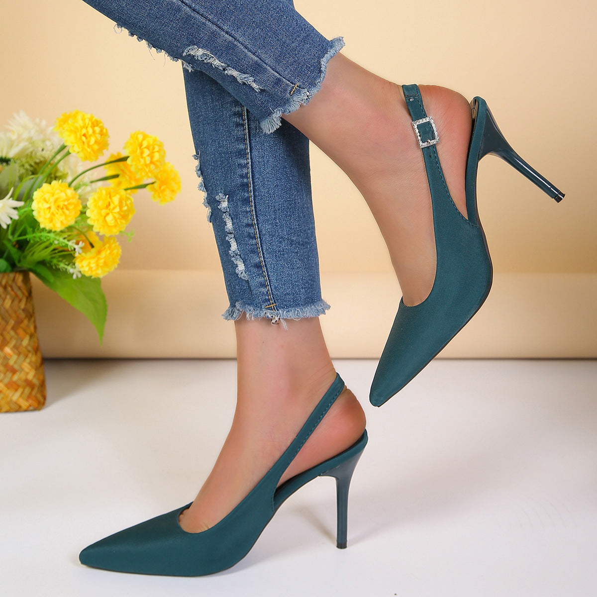 Pointed Toe Buckle Stiletto Heels