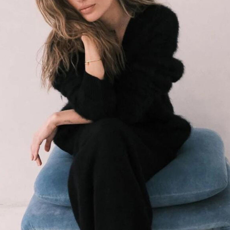 V-Neck Button Knit Cardigan Sweater