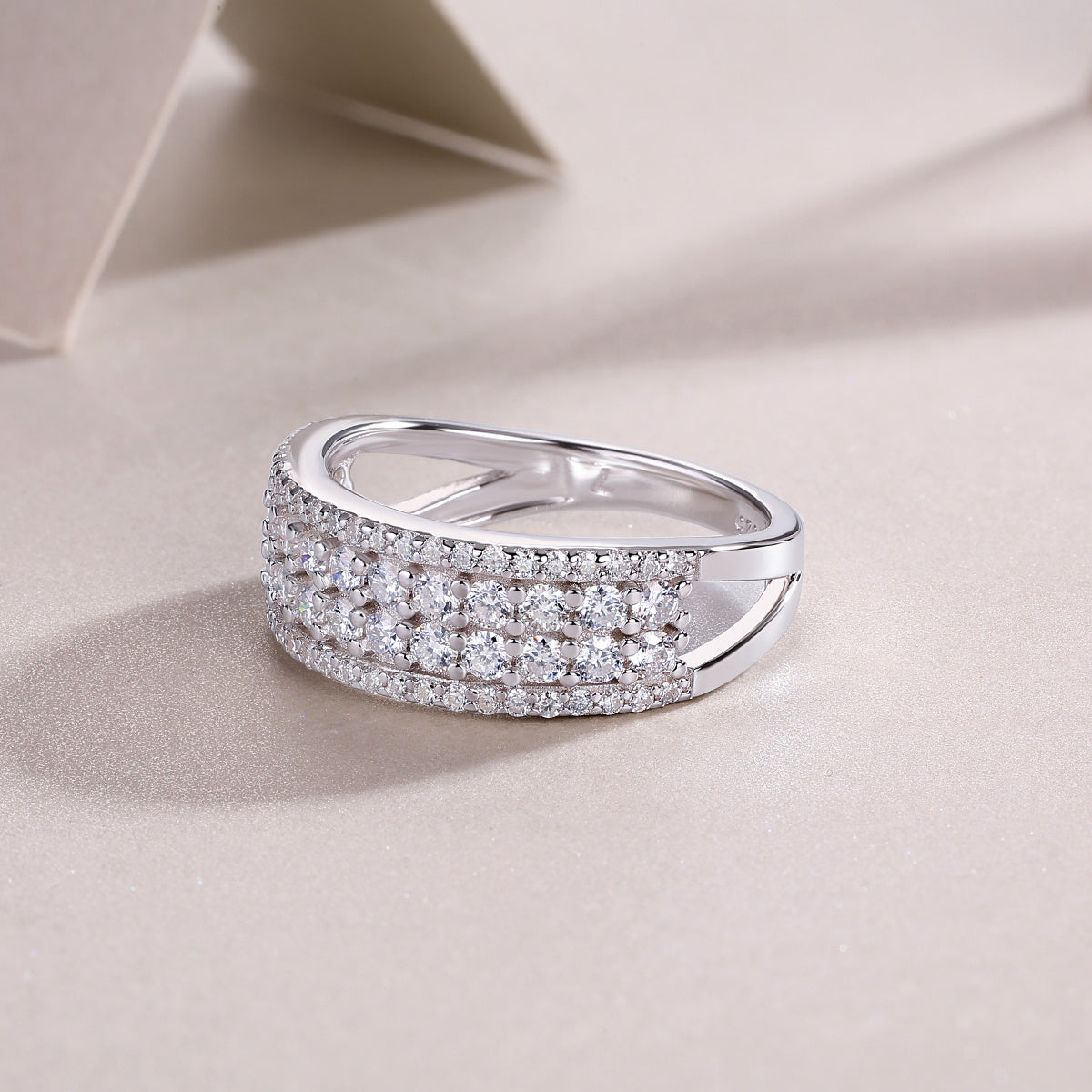 Moissanite Multi-Row Silver Ring Set