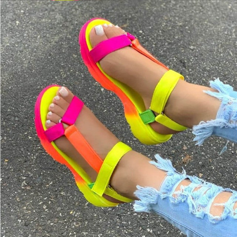 Rainbow Velcro Flat Sandals Women