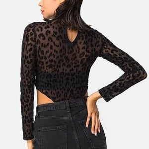 Body en maille léopard noir