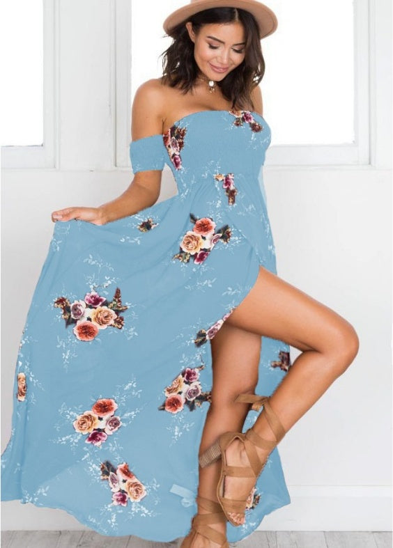 Robe de plage d'été bohème à épaules dénudées