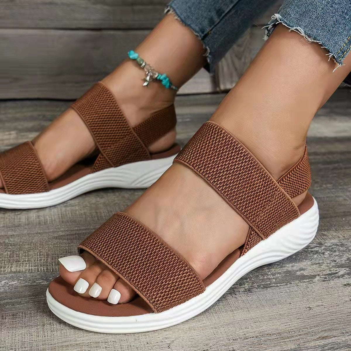 Elastic Back Strap Flyknit Flat Sandals