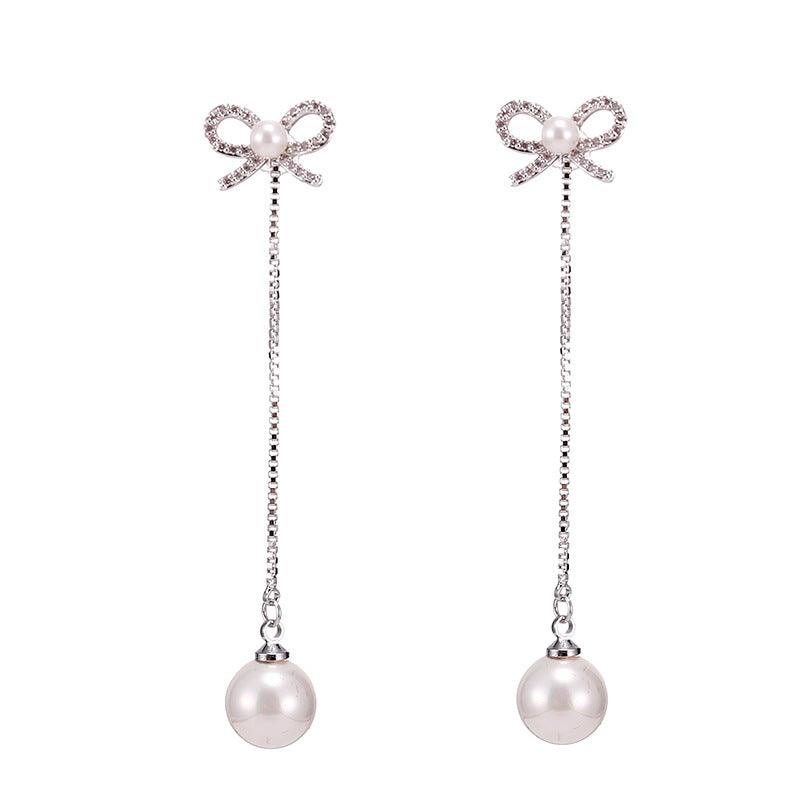 Silver Bow Pearl Drop Earrings