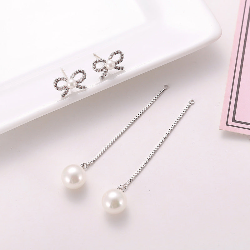 Silver Bow Pearl Drop Earrings