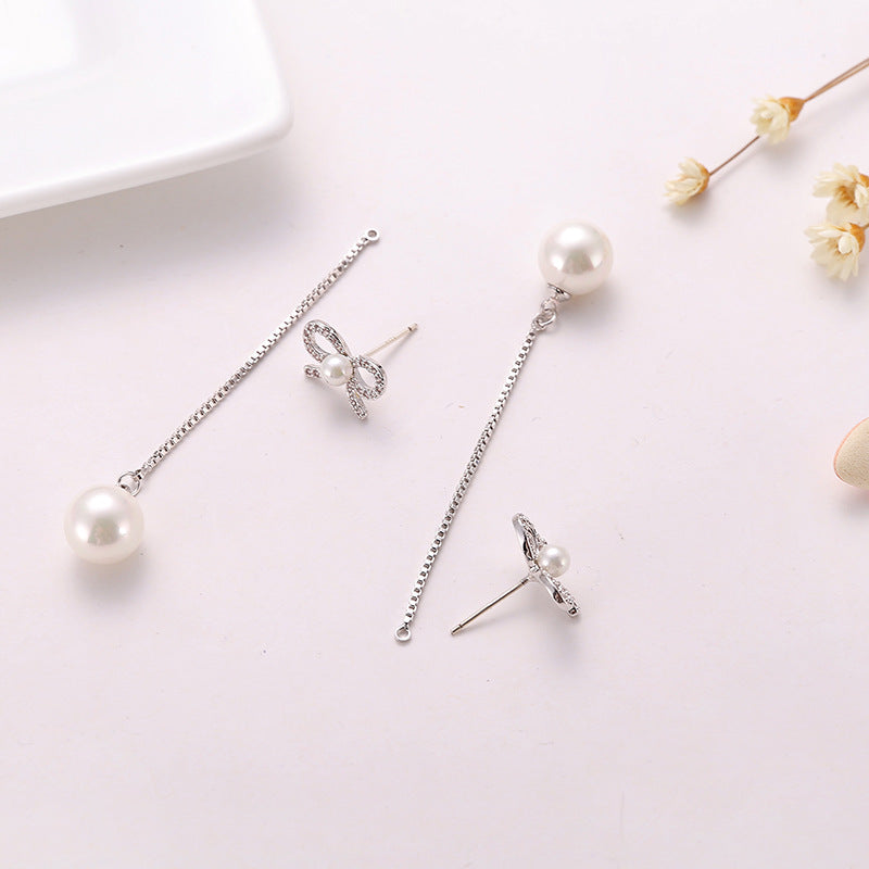 Silver Bow Pearl Drop Earrings