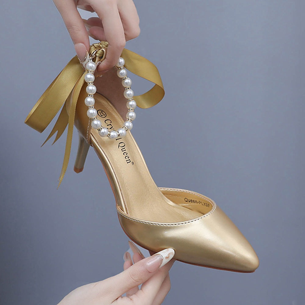 Mid Heel Rhinestone Ribbon Dress Sandals