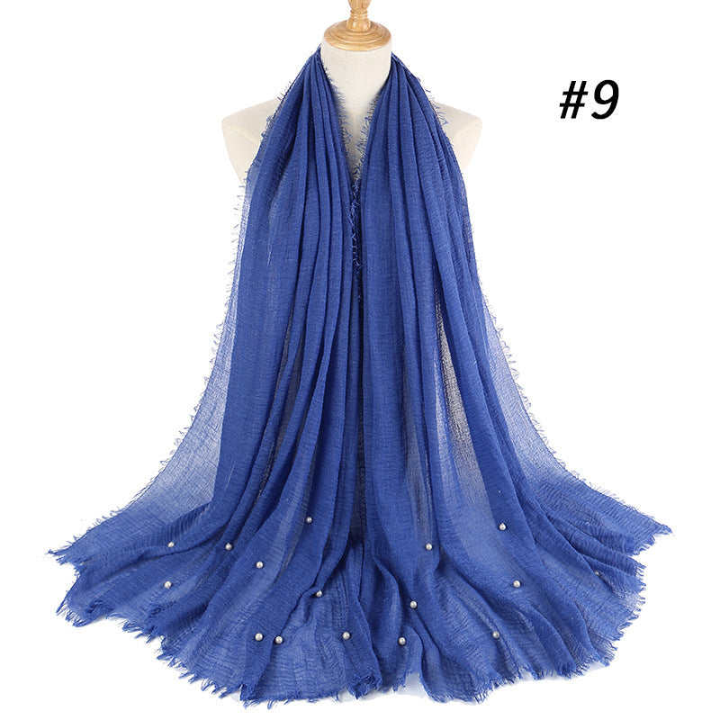 Écharpe monochrome froissée en coton et lin