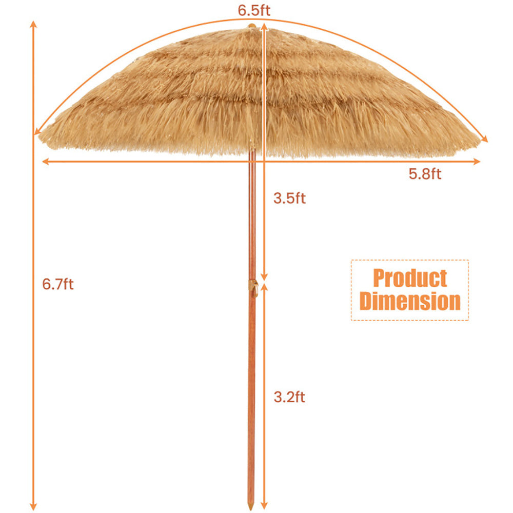 6.5ft Portable Thatched Tiki Beach Umbrella