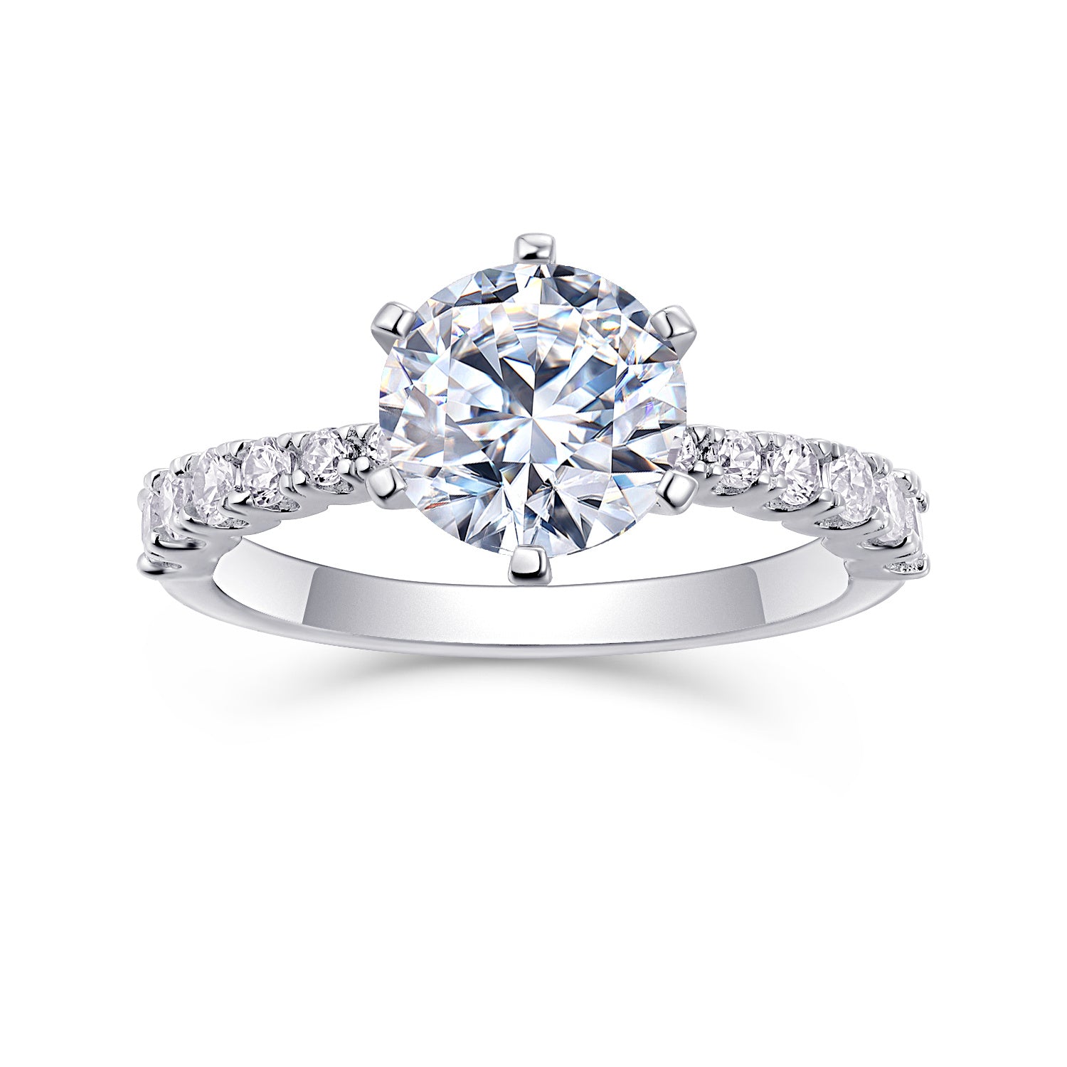 Large Moissanite Silver Diamond Ring