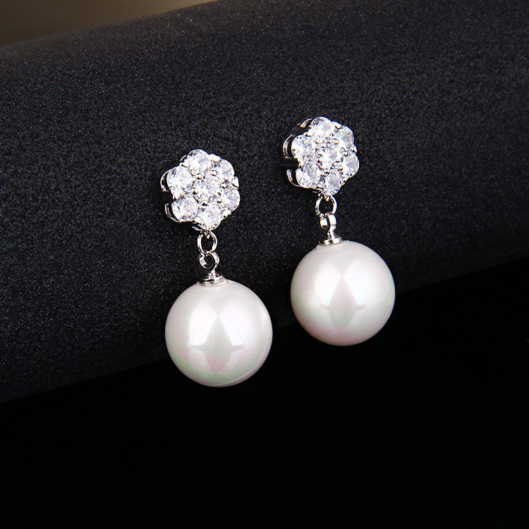 Long Round Pearl Drop Earrings