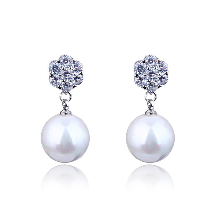 Long Round Pearl Drop Earrings