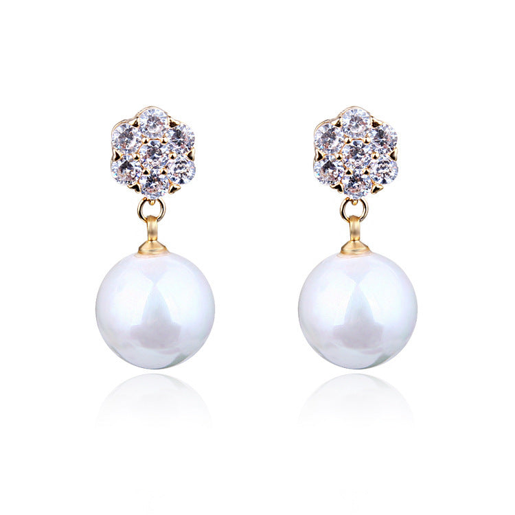 Long Round Pearl Drop Earrings