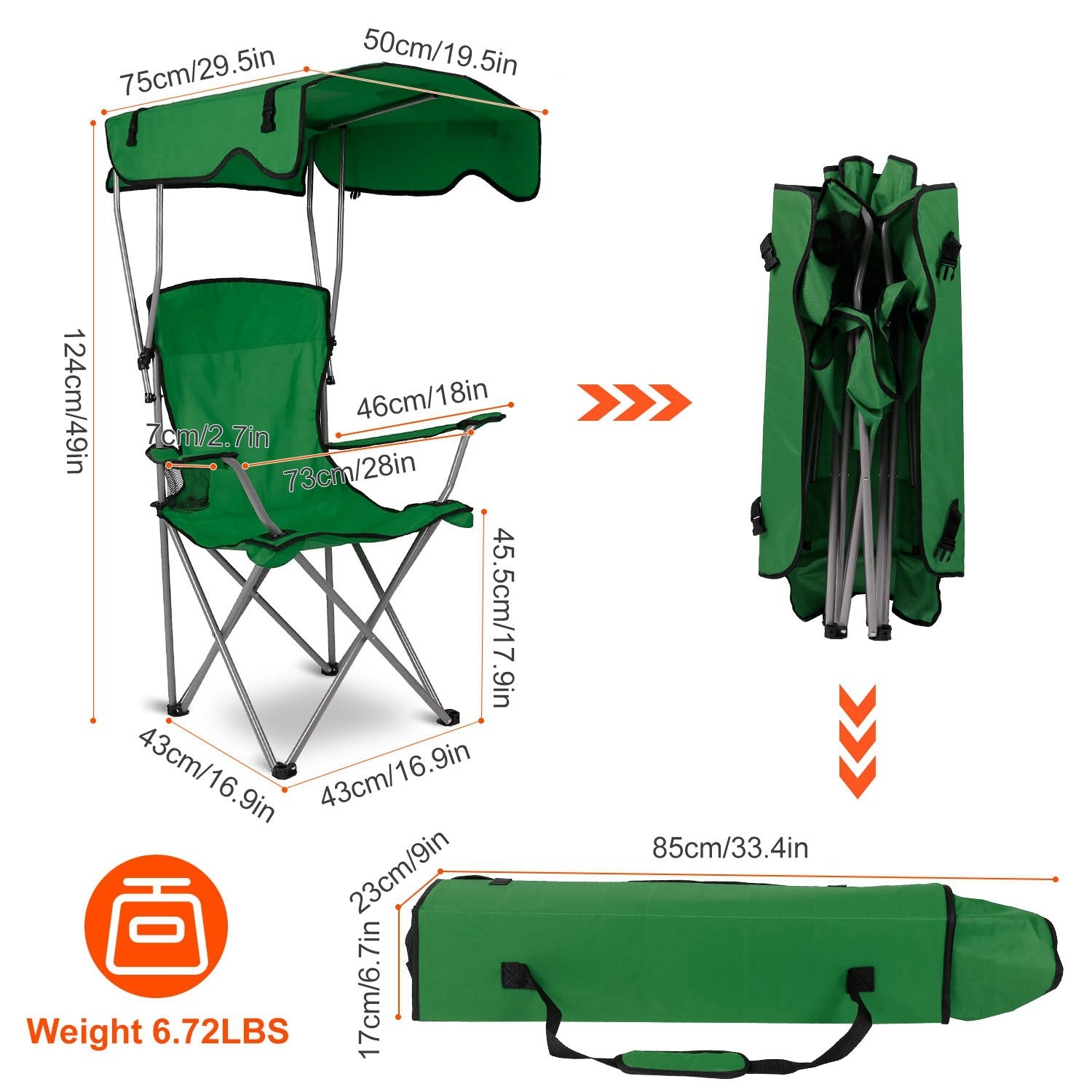 8 Camping Chair with Sunshade – 330lbs Support