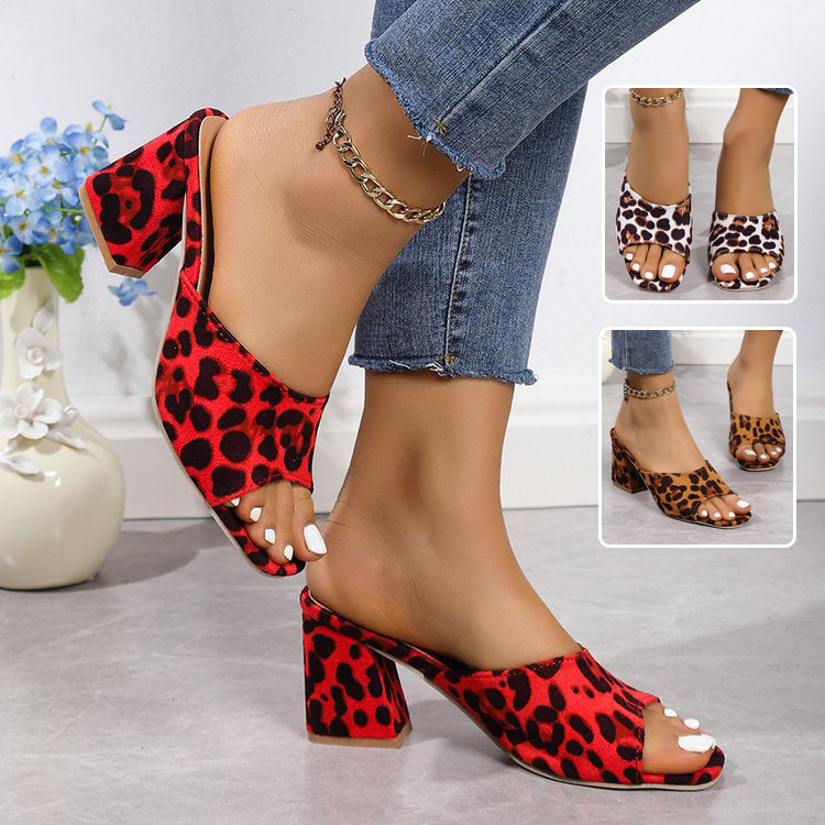 Leopard Square Toe Chunky Heels
