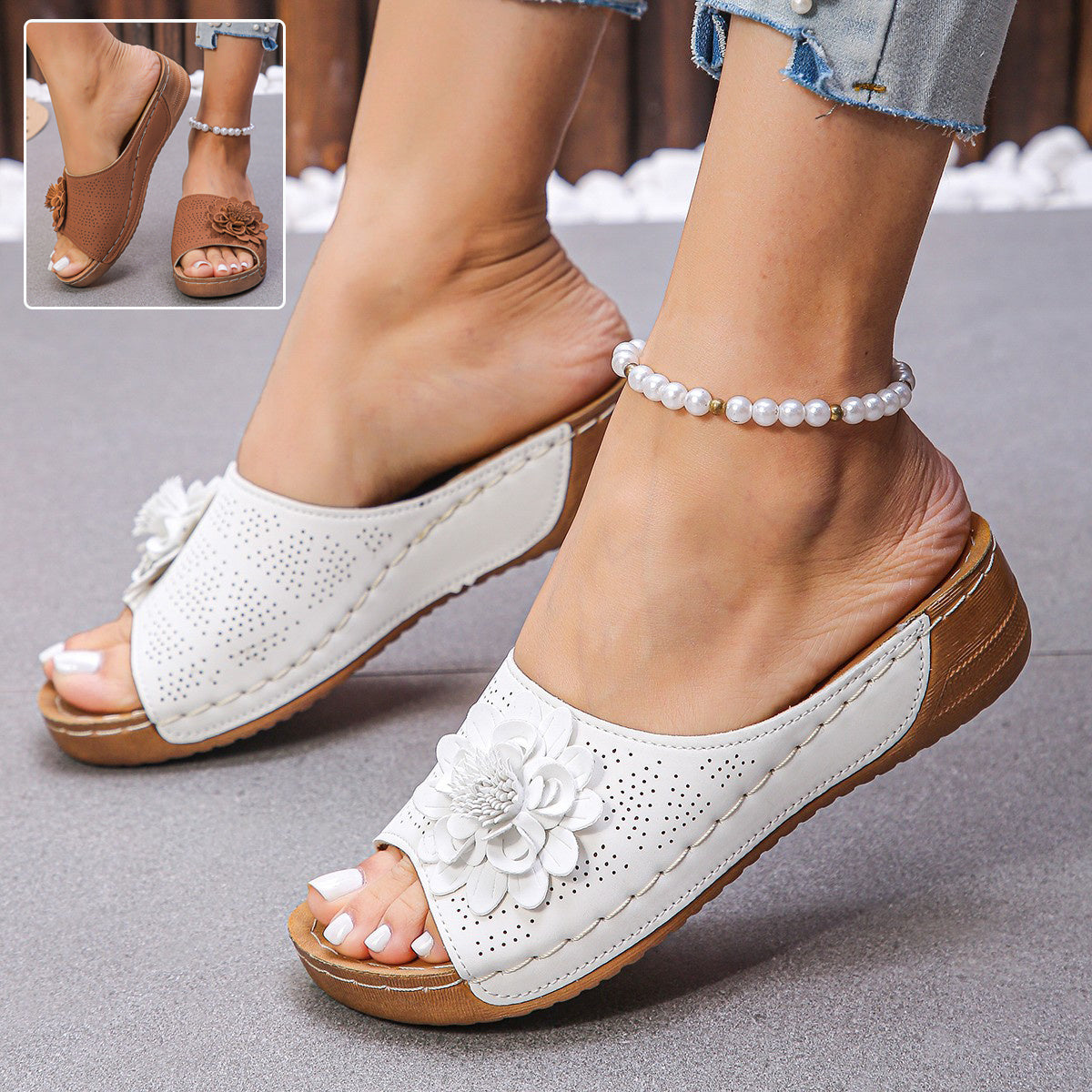 Flower Wedge Retro Hollow Sandals