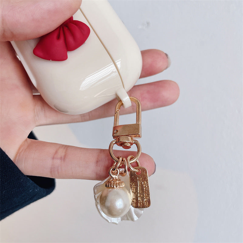 Beige Red Bow Wireless Earphone Case
