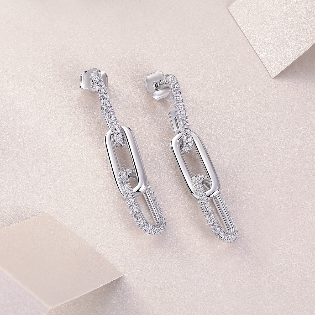 Chain Diamond Stud Earrings Set