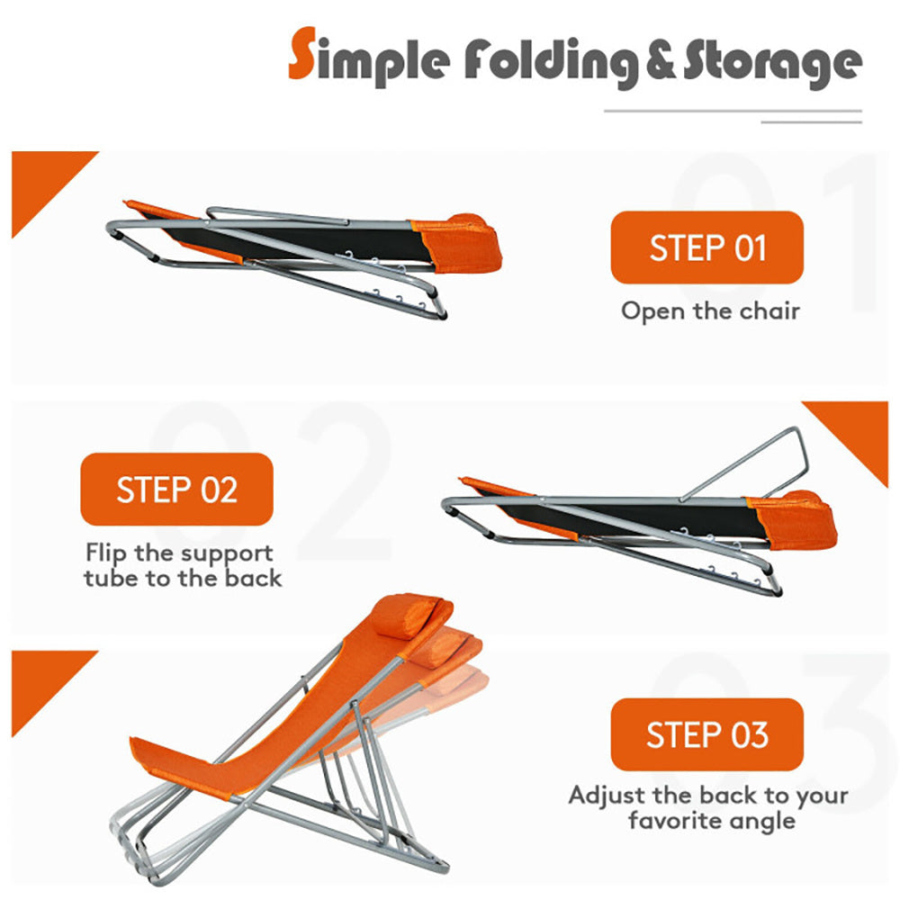 2-Pack Portable Beach Chairs w/ Headrest