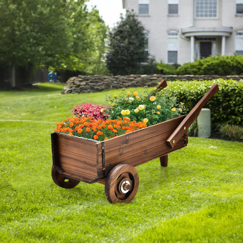 Wooden Wagon Planter Box w/ Wheels