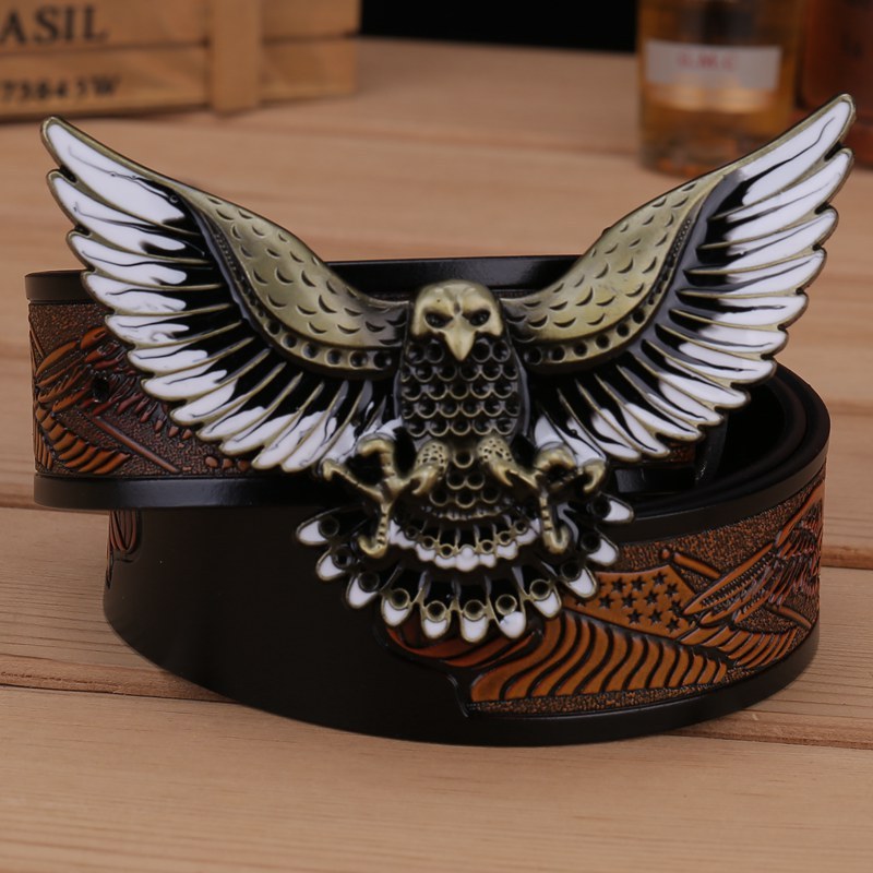 Ceinture en cuir à boucle aigle pour homme