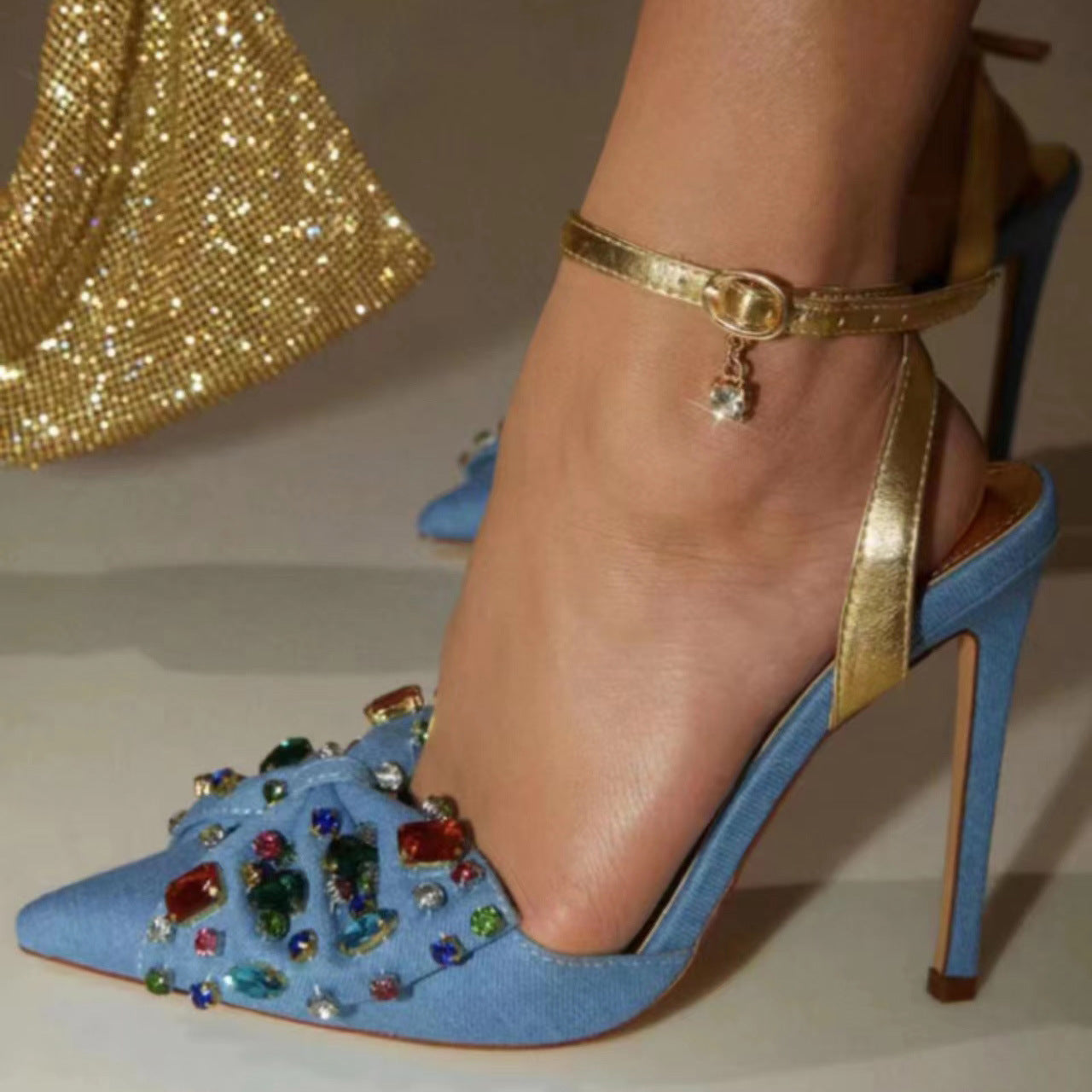 Plus Size Bow Rhinestone Heeled Sandals