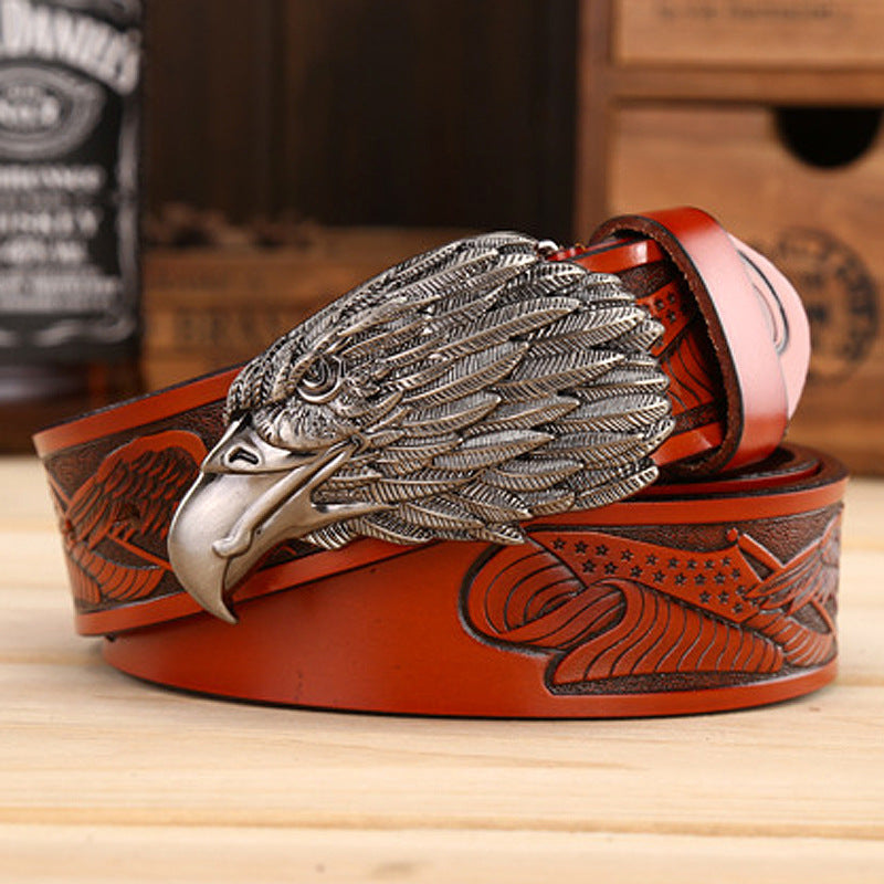 Ceinture en cuir à boucle aigle pour homme