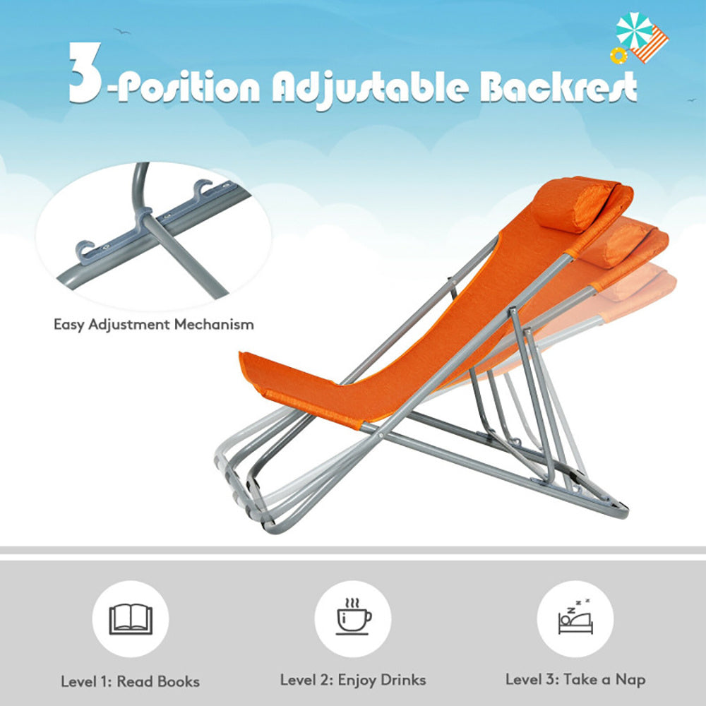 2-Pack Portable Beach Chairs w/ Headrest