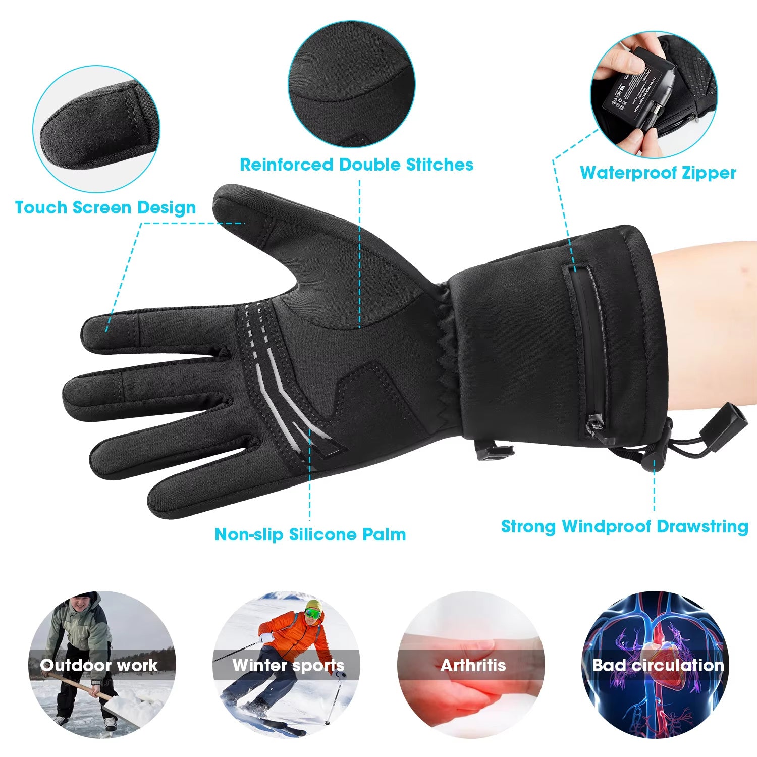 USB Heated Waterproof Touchscreen Gloves